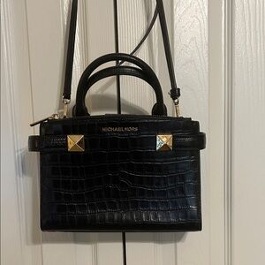 Michael Kors Black Croc-Embossed Satchel Crossbody Bag